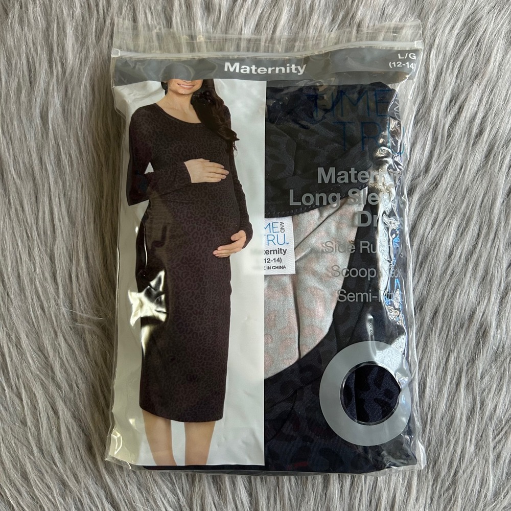 Time And Tru Maternity Dress Womens Size Large (12-14) Leopard Long‎ Sleeve